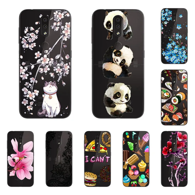 For Nokia 4.2 Case Silicon Black Painting flower Soft TPU Back Cover for Nokia4.2 protect Phone cases shell |