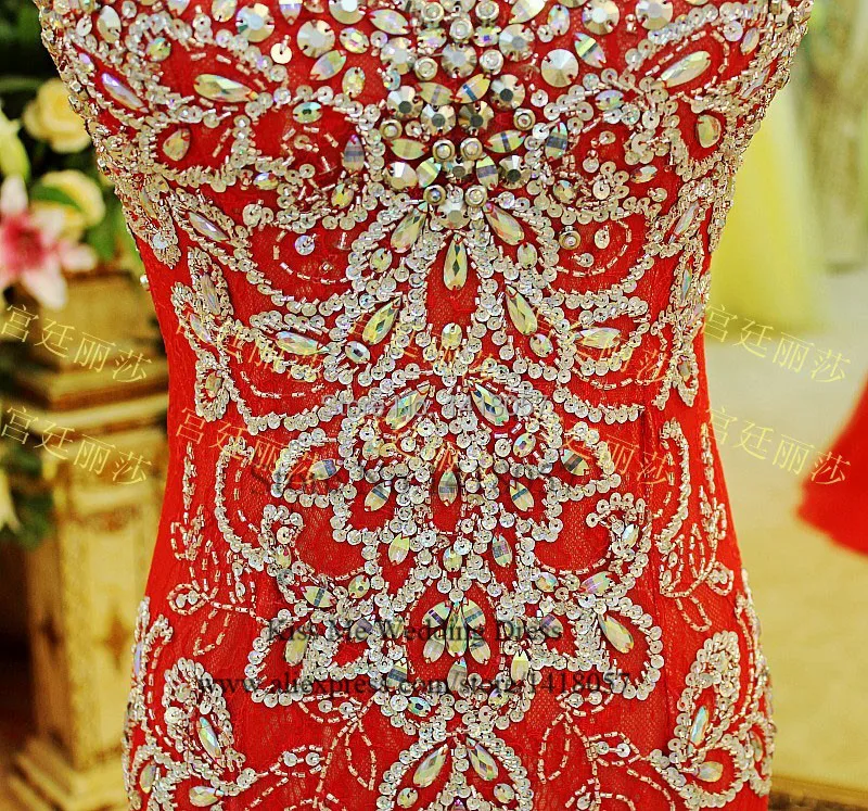 2017 Роскошные элегантные красные платья для выпускного бала с кристаллами