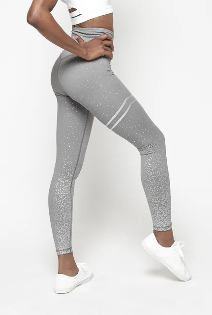 Laisyi-legging feminina, legging não transparente, com detalhes de  patchwork metalizados, para treino e exercícios de condicionamento físico