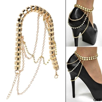 

High Heels Chain Anklet Gold Decoration Women Rhinestone Ornament Multi Layer Pendant Ankle Chain Wedding Bridal Accessories