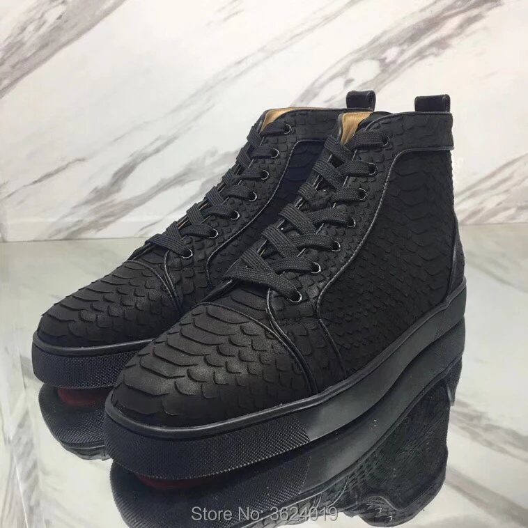 

The unique Rantus Orlato High Cut sneakers cl andgz Black Snake Red bottoms Shoes For Man Leather Loafers Flat Footwear Lace Up