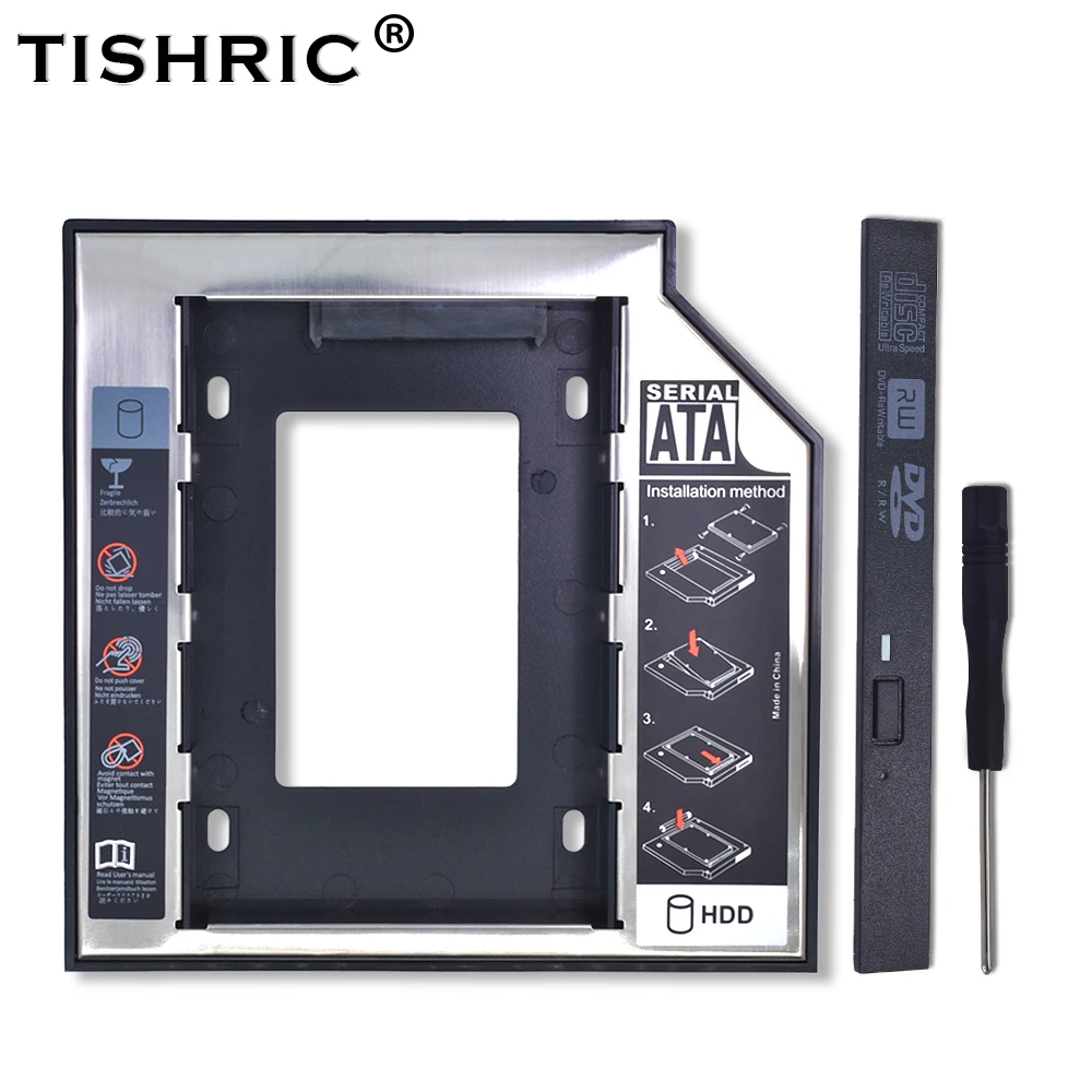 TISHRIC Универсальный алюминиевый 2nd HDD Caddy 12,7 мм SATA 3,0 для 2,5 "SSD жесткий диск Корпус драйвера корпус DVD cd-rom адаптер Optibay