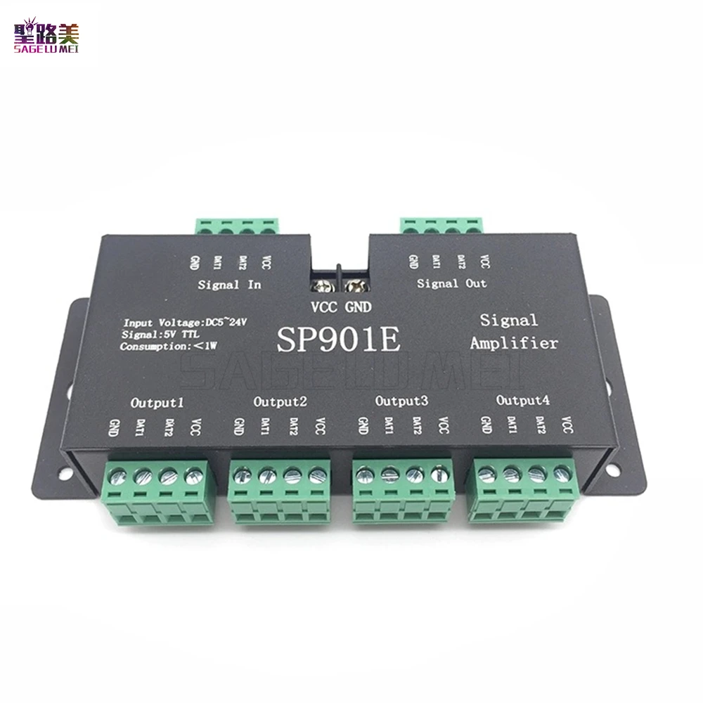 SP901E светодиодный контроллер SPI DC5V-24V светодиодный Усилитель сигнала 4CH группа усилитель для dmx512 светодиодный модуль WS2812 2811