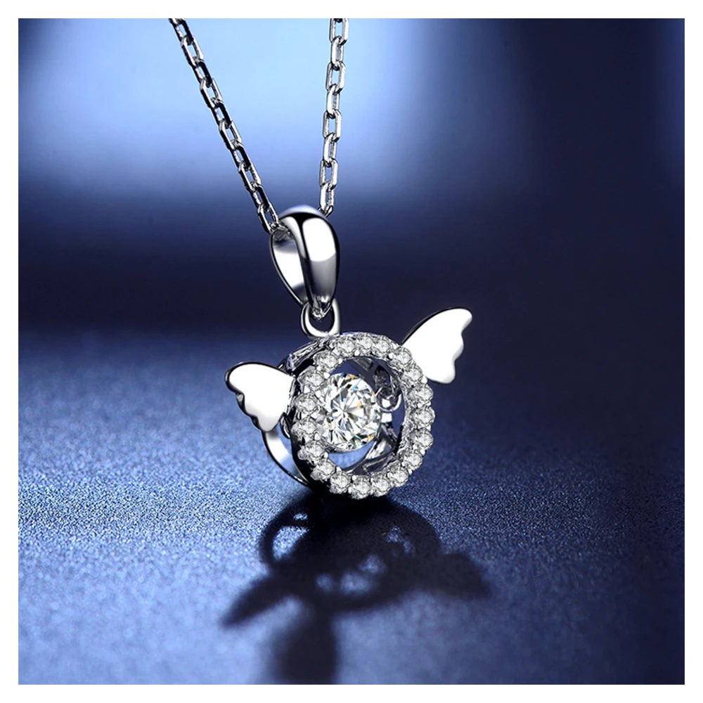 

Fashion simple new smart necklace female clavicle chain angel wings pendant s925 sterling silver beating heart necklace