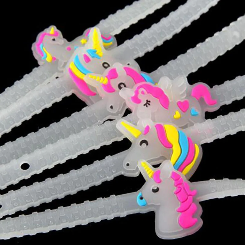 

6 Pcs New Design Glow In Dark Cartoon Unicorn Bracelet For Woman Girls Luminous Adjustable Snap Bracelet Jewelry