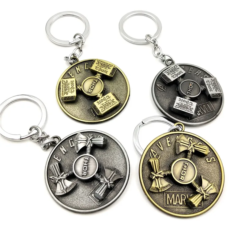 

The Avengers Thunder Hammer Thunderstorm Axe Keychain Rotated Pendant Key Chain Metal Key Rings For Women&Men 10pcs/lot