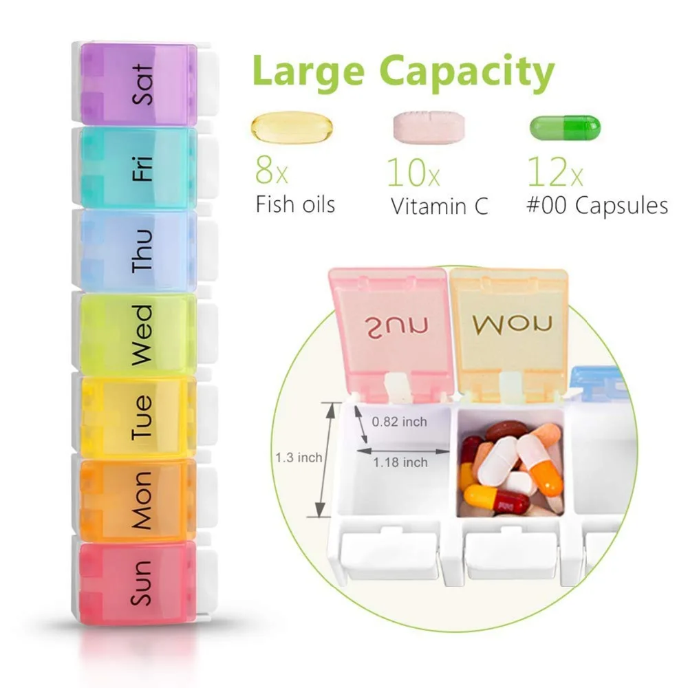 7 Day Pill Box Push Button Pill Organizer Daily Rainbow Medicine Planner Box Pill Medicine Box Holder 227*53.5*28.5mm