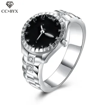 

CC Jewelry Silver Plated Fashion Round Watch Rings For Women Trendy Party Wedding Engagement Ring Anneau Circulum Anillos CC530
