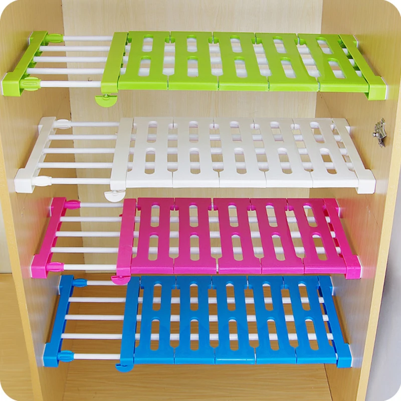 

New 2 Sizes Kitchen Organizer Wardrobe Storage Separator Kitchen Cabinets Partition Shelves Nail Free Storage Rack #236417