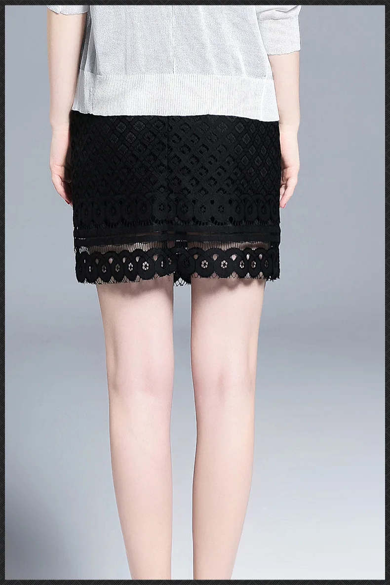 Юбка летняя новая женская одноступенчатая юбка с высокой талией Черная открытая круговая Цветочная кружевная юбка женская
