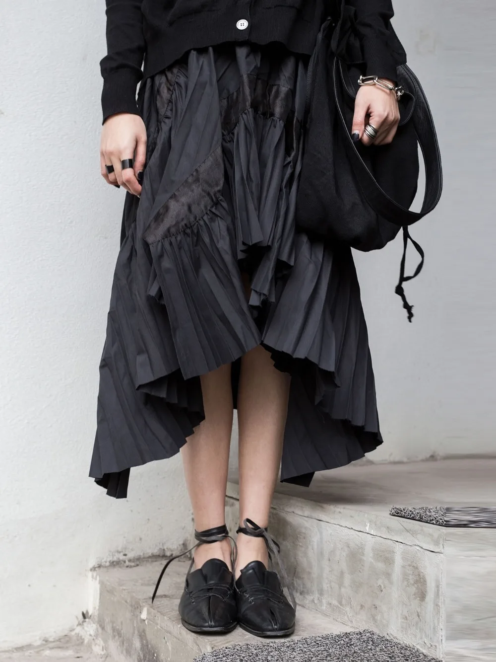 Plisada Viento Hueco Primavera 2019 Cakucool Verano Nuevo Falda Oscuro Negro Mujer Irregular Coreano Y x7Xw1Hq