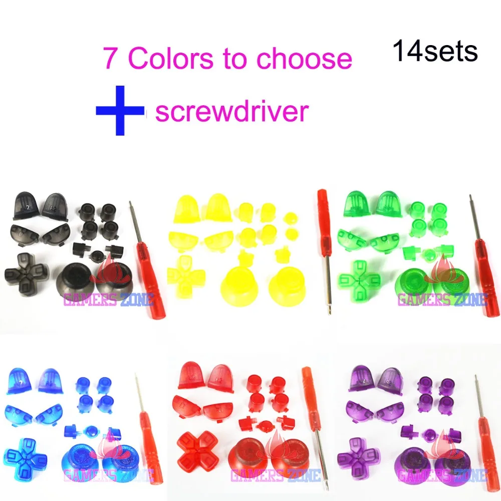 

14sets Customed Transparent Clear JDS001 011 Thumbsticks D pad R1 L1 R2 L2 Buttons For PS4 Controller Colorful