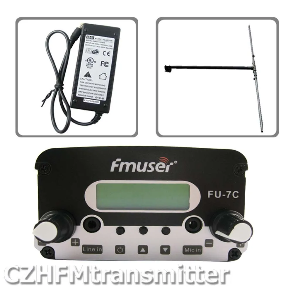 FMUSER FU-7C 7 Вт стерео PLL передатчик+ дипольная антенна+ адаптер питания 76 МГц~ 108 МГц