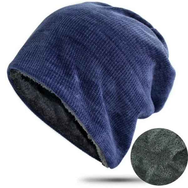 NUZADA однотонные Зимние головные уборы для мужчин и женщин Skullies Beanie Hedging cap вязаная шапка s хлопок двухслойная ткань капот теплая шапка - Color: Blue