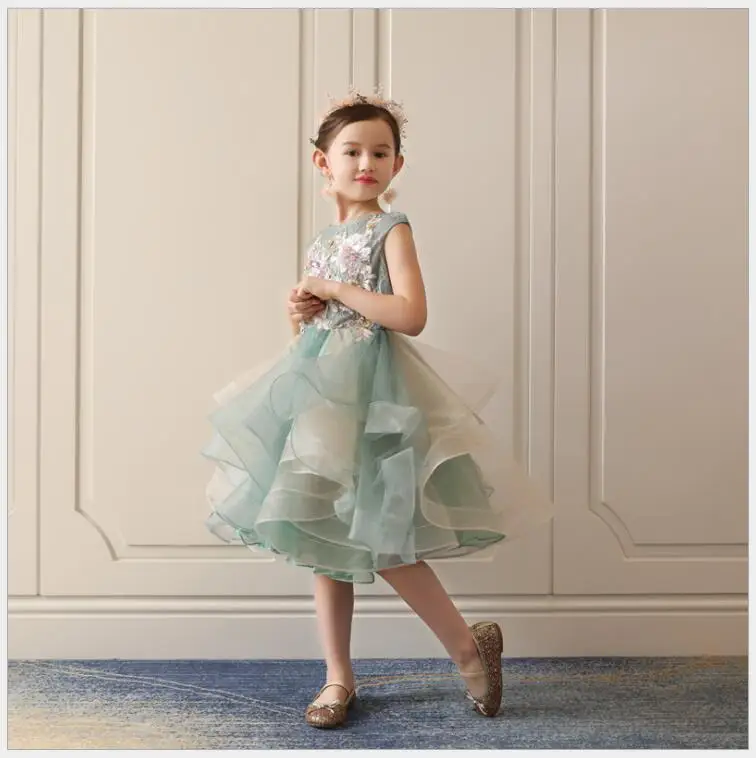 

Luxury toddler girls vestido tutu dress children ruffles layered fluffy party gown high quality embroidery flower birthday dress