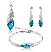 

2015 New arrival blue zircon crystal 925 sterling silver ladies jewelry set bracelets drop earrings necklaces Valentines Gift