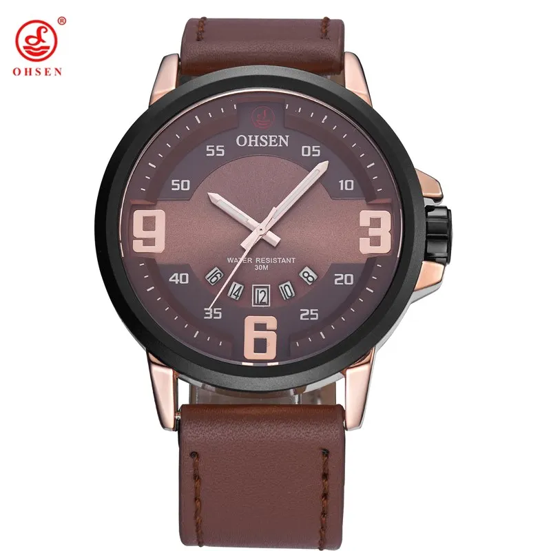 

2017 New OHSEN Brand Analog Quartz Watch Men Auto Date Fashion Casual Sports Watches Man Leather Wristwatches Relogio Masculino