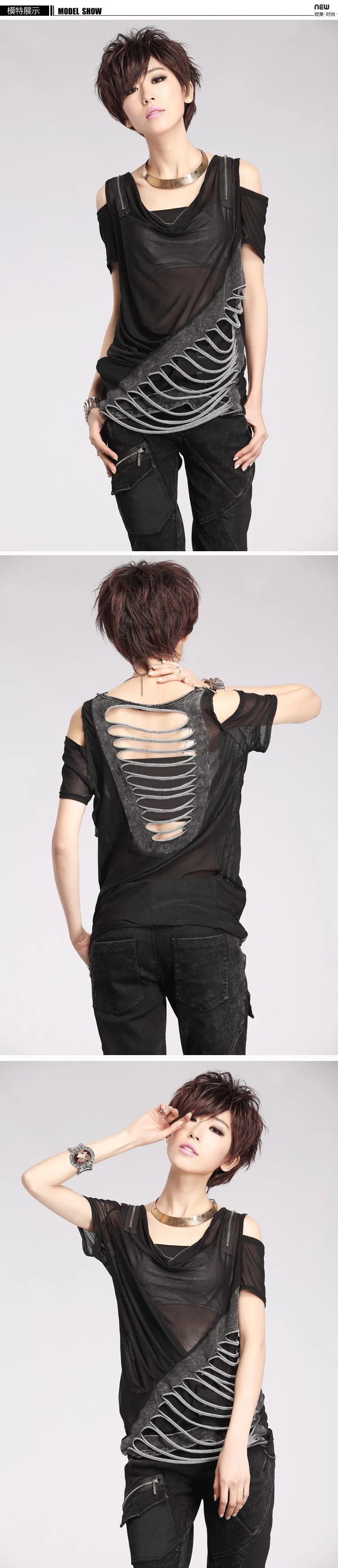 Летняя женская футболка в стиле панк-рок, классические топы с открытой спиной и неровным вырезом