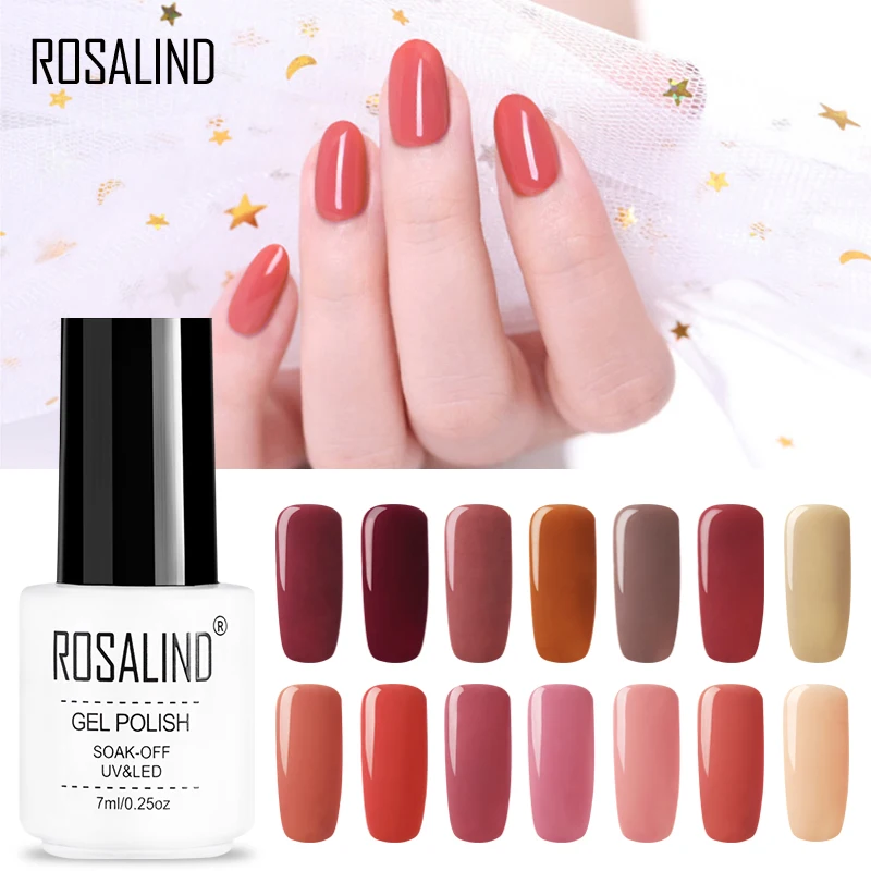 

ROSALIND Nail Gel lak Varnish Nude Venis Semi Permanent Builder Poly Base Primer UV Gel Nail Polish Hybrid Set For Manicure 7ML