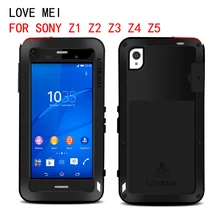 LOVE MEI waterproof case for Sony Xperia Z1 Z2 Z3 Z4 Z5 compact case cover armored metal phone bag case Tempered glass