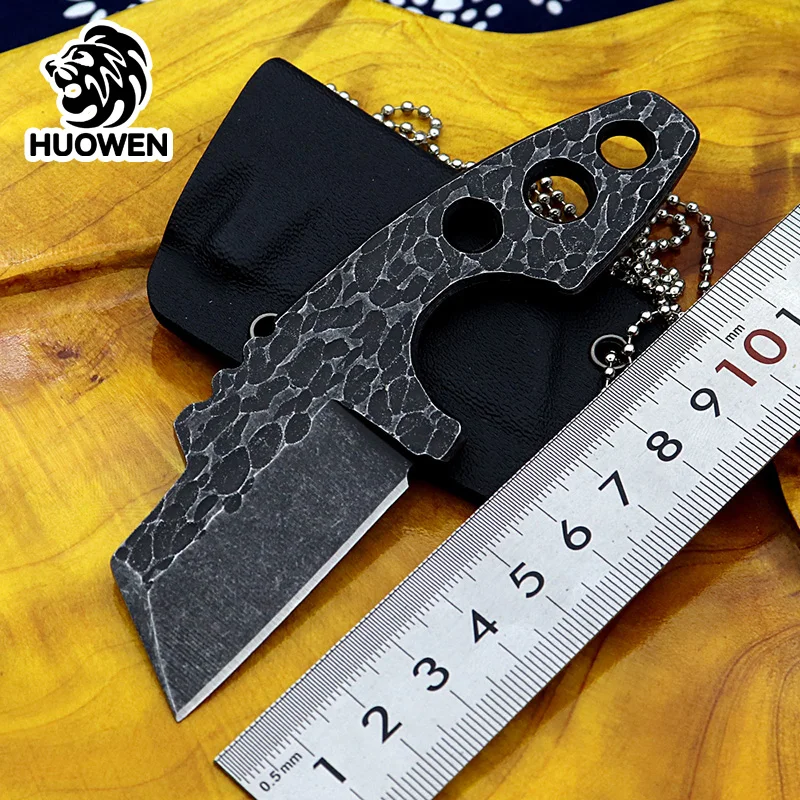 

HUOWEN Hunting Mini Neck Knives Camping Fixed Knives Small EDC Hand Tools card Hand-Forged Sharp Blades High Quality Black Kyde