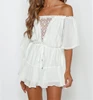 Precio Especial Mono de encaje blanco con hombros descubiertos para mujer, traje corto elegante con volantes y Espalda descubierta, pantalones cortos sexys, monos de verano 878geXrj