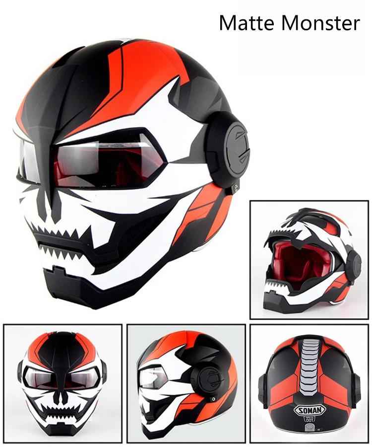 SOMAN Iron Man Motorcycle Helmet Flip up Motorbike Robot Style Helmet Motocross Casco Moto Cross Helm DOT Approval 515