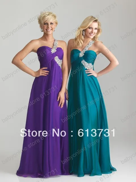 Purple Hot Sale Prom Dresses Chiffon One Shoulder Full Length Applique Beadings Pleated Ruffle Long Formal Evening Gowns | Свадьбы и