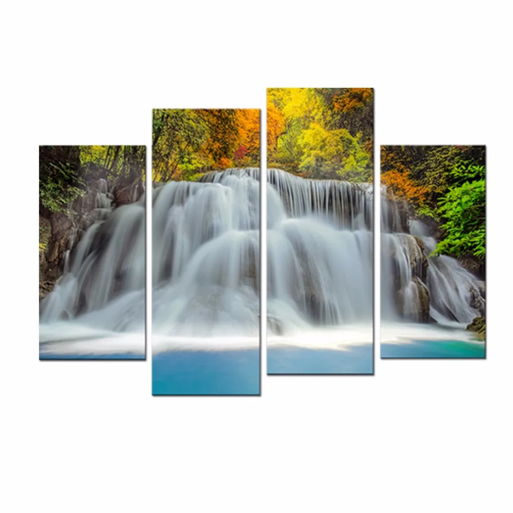 

4 Pcs The Forest Waterfall Modern Giclee Canvas Prints Contemporary Artwork Landscape Pictures Photo Painting on Canvas Wall Art