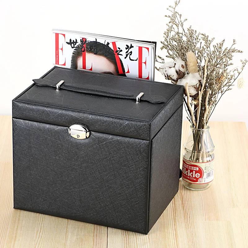 Guanya enfría gran caja de joyería caja de reloj perlas pendiente del anillo de la joyería armario de almacenamiento caso negro blanco rosa cuero baratija organizador - 5