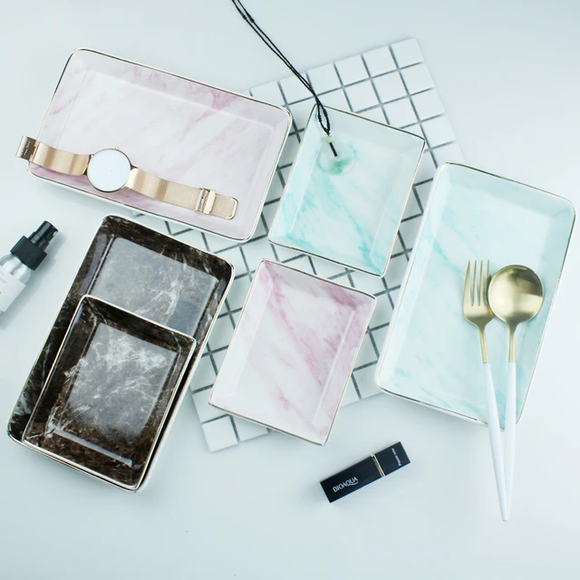 Eastyle Marble Rhombic Rectangular Plate Porcelain Trinket Jewelry Tray Ring Holder Dish Organizer Home Decor Wedding Eastyle Marble Rhombic Rectangular Plate Porcelain Trinket Jewelry Tray Ring Holder Dish Organizer Home Decor Wedding