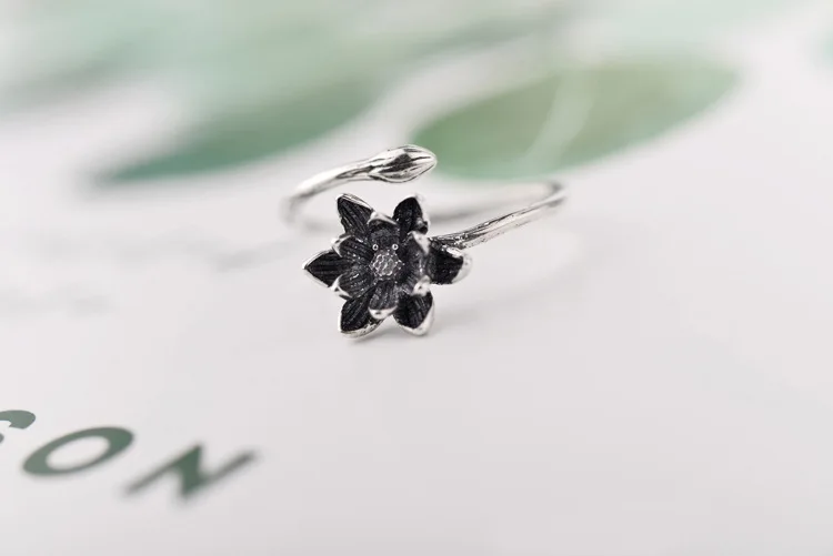 Одноцветные кольца из серебра 925 пробы, винтажные кольца в виде цветка лотоса, ювелирные изделия anillo de plata anello