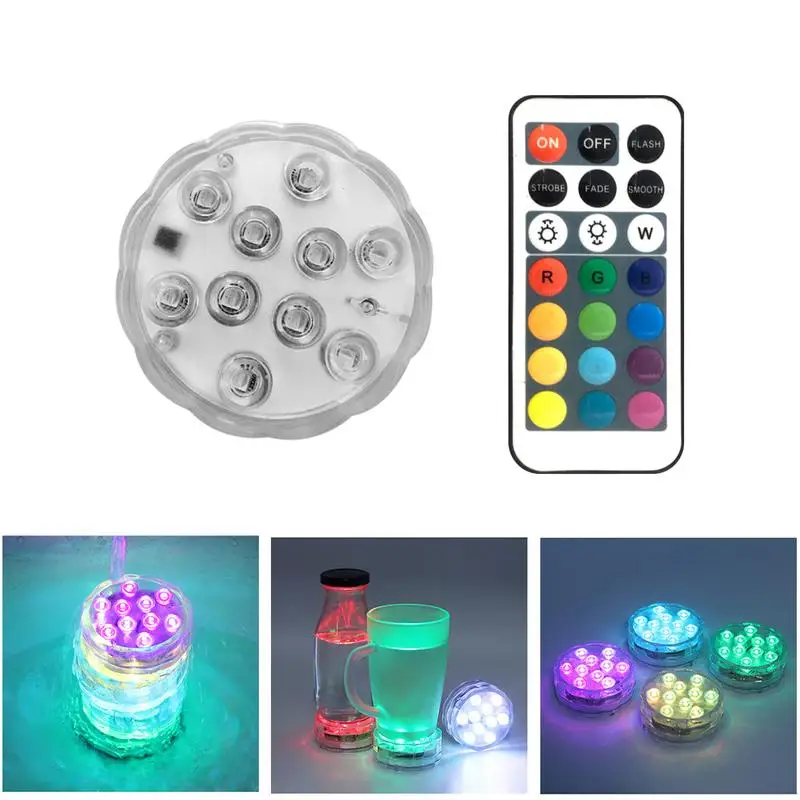 

Waterproof 10 LED Remote Control RGB Submersible Vase Underwater Light Battery Operated Swimming Pool Lamp for Party Decoration