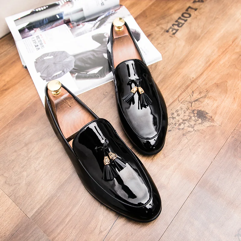 tassel patent leather shoes men luxury brand buisness flats glossy dress male footwear work office designer oxford shoes for men (26)