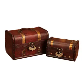 

Leather Treasure Chest Decorative Box 2 Pack Jewelry Storage Box Handmade Classical Wooden Treasure Case Storage Box Organizer#8