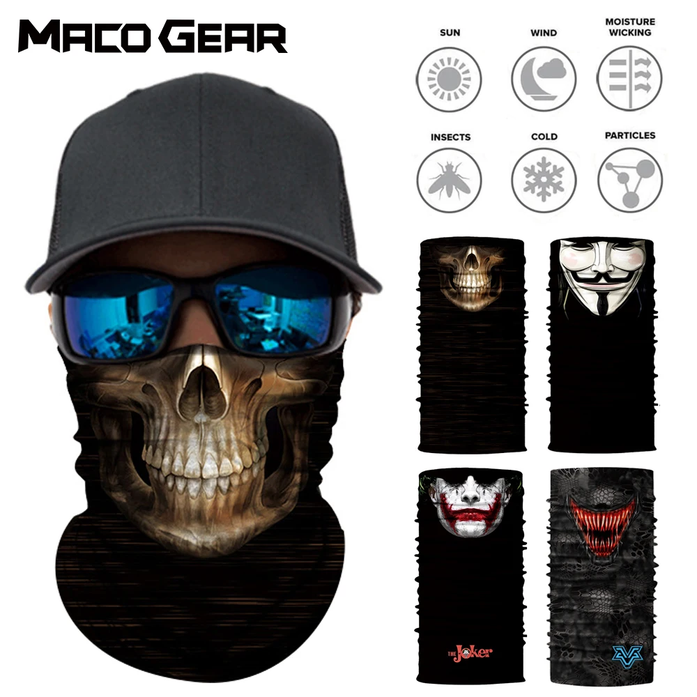 

3D Clown Skull Seamless Outdoor Neck Gaiter Face Shield Sport Fishing Cycling Skull Bicycle Bandana Tube Scarf Men Women Mask