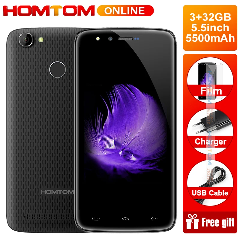 HOMTOM HT50 5500 мАч смартфон 5 дюймов HD 3 ГБ Оперативная память 32 Встроенная 13MP MTK6737 4 ядра