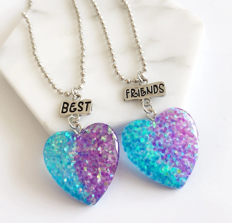 

2PCS/Set, Bling Heart Best Friends Necklaces Stereo soft simulation Imitation Necklace For Children Jewelry