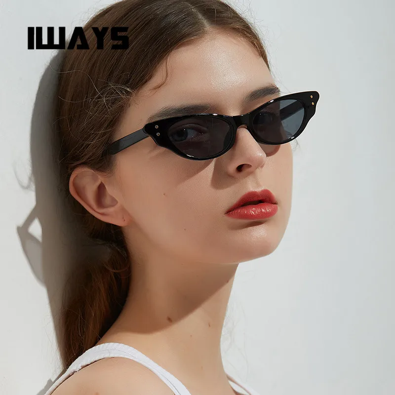 Iways2019 винтажные черные солнцезащитные очки модные узкие кошачий глаз женские