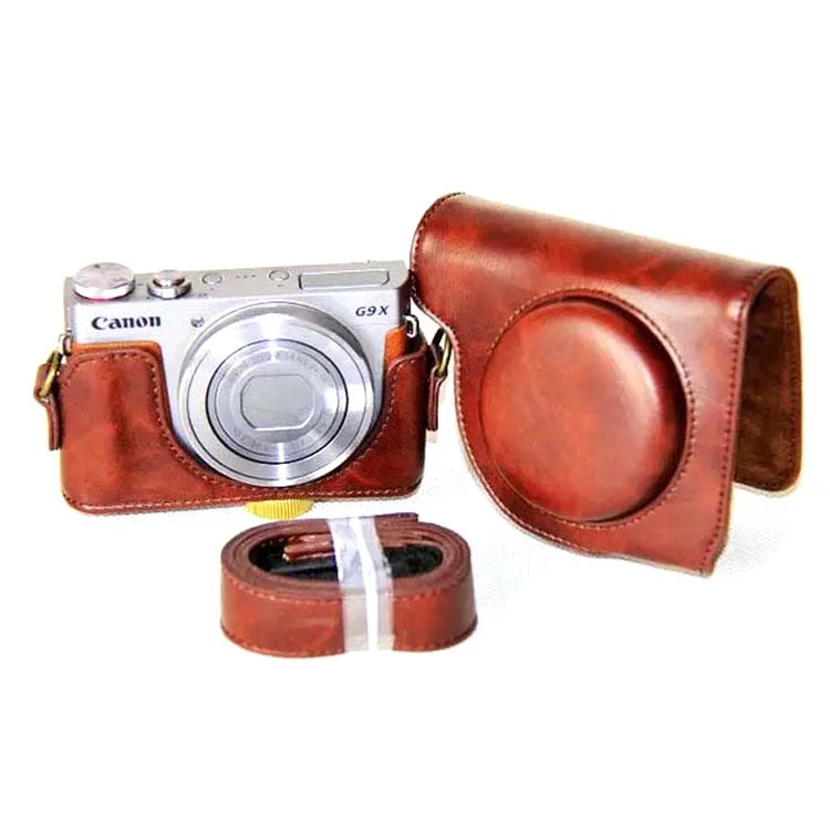 Camera Bag PU Leather Case Cover with Camera Shoulder Strap For Canon