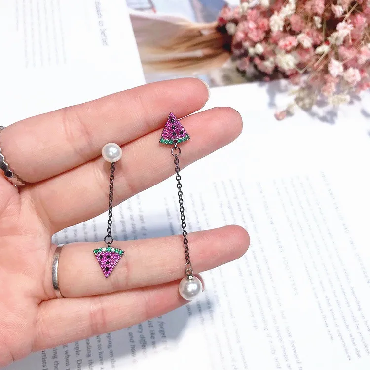 watermelon asymmetric earring 925 silver post Hypoallergenic fadeless alloy fashion jewelry stud earrings for women girl gift