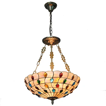 

European Retro Stained Glass Hanging Lamp Tiffany Style Peacock Inverted Pendant Lights For Cafe Restaurant Living Room PL705