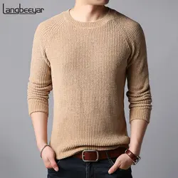 Толстые Новые модные брендовые свитера мужские пуловеры с круглым вырезом теплые Slim Fit Джемперы Knitred Осень корейский стиль повседневная