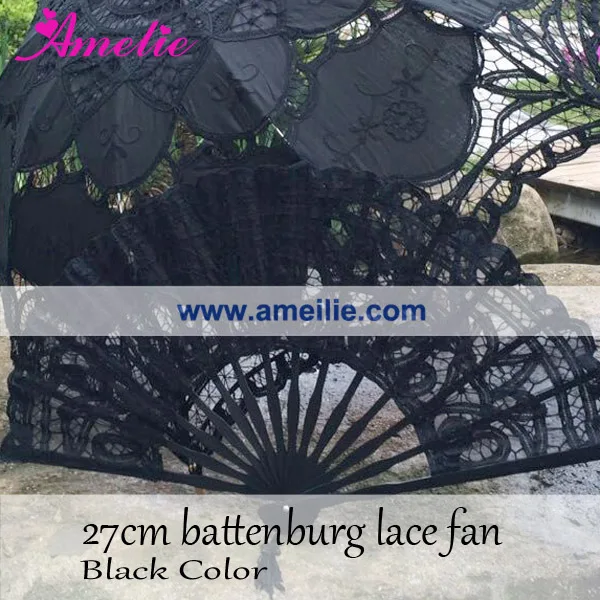 Винтажный дизайн ручной работы вечерние свадебные подарки викторианское баттенбергское кружево вентилятор 27 см(1 шт) Свадебные подарки ручной вентилятор - Цвет: black fan