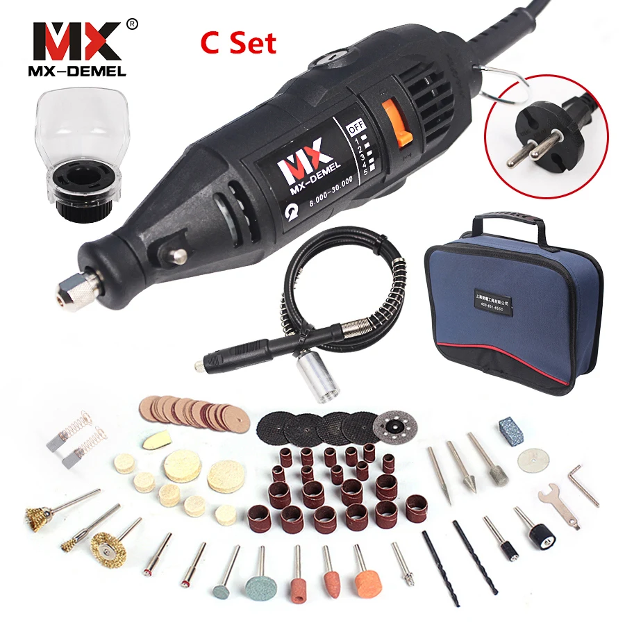 

MX-DEMEL 130W Electric Rotary Tool Variable Speed Multipro Drill Dremel style Carving Pen Soft Shaft With Accessories