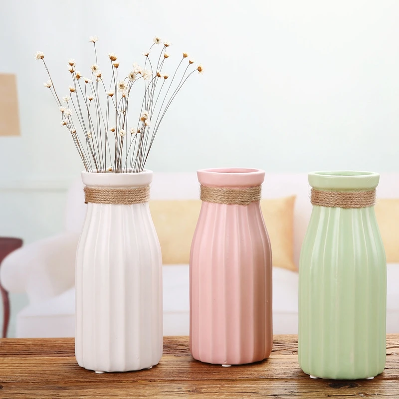 

Home Decoration Ceramic Vase Ornament Living Room Small Vase Candy Color Hemp Ceramic Flower Vase Craft Simple Modern knutselen