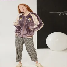 Осень-зима, женское бархатное плотное пальто, бейсбольная форменная куртка с длинными рукавами в стиле пэчворк, с вышивкой, дизайн