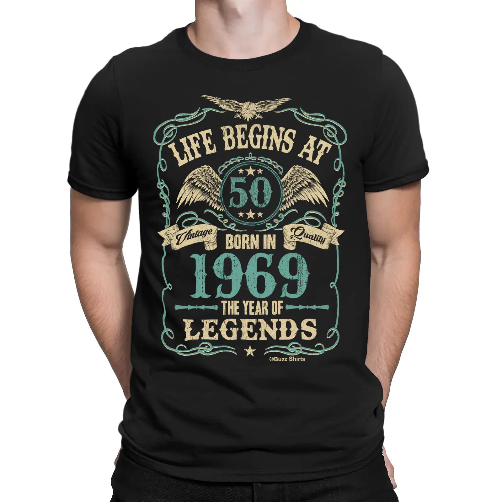 Жизнь Начинается 50 мужская рубашка Большой BORN In 1969 год легенд 50th день рождения XL