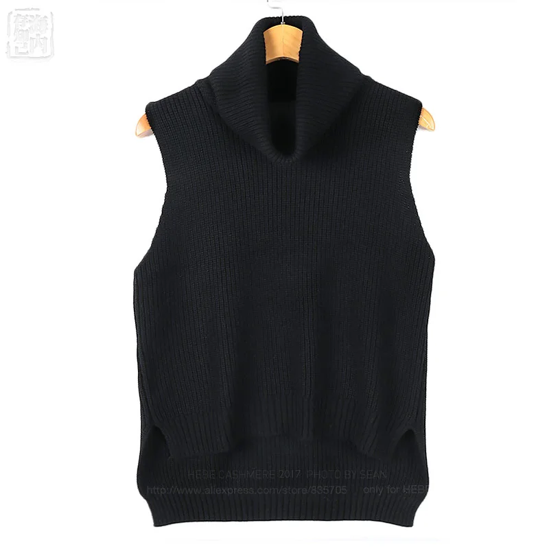 Womens Turtleneck Thick Knit Vest Wool Turn down Collar Waistcoat