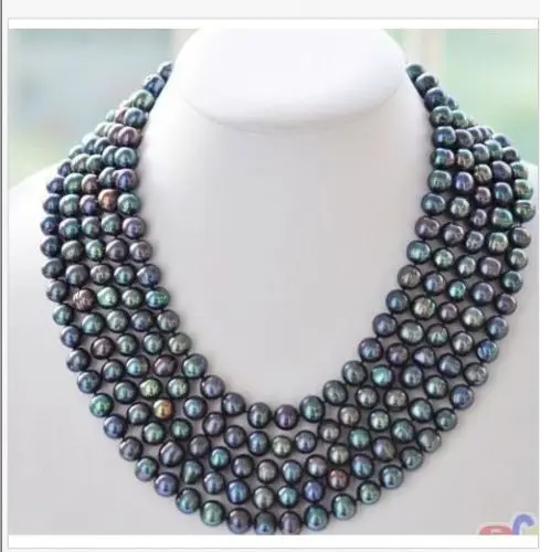 

huij 004906 genuine 9-10mm tahitian black green multicolor pearl necklace 50inch